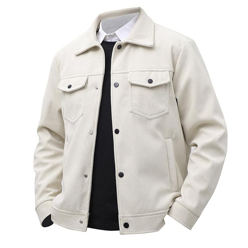 

Вельветовая куртка для среднего и молодого возраста, деловая куртка, осенняя, простая и универсальная, весенняя куртка с лацканами и длинными рукавами M грязно-белый