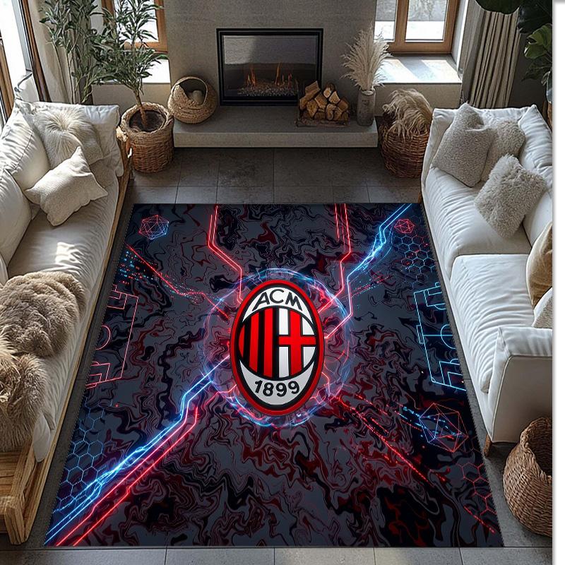 Tappeto in Flanella Stampato AC Milan Antiscivolo Morbido Poliestere Tappeto per Pavimento Tappetino Decorativo da Interno per Camera da Letto Soggiorno Divano Sala Giochi Decorazione Casa