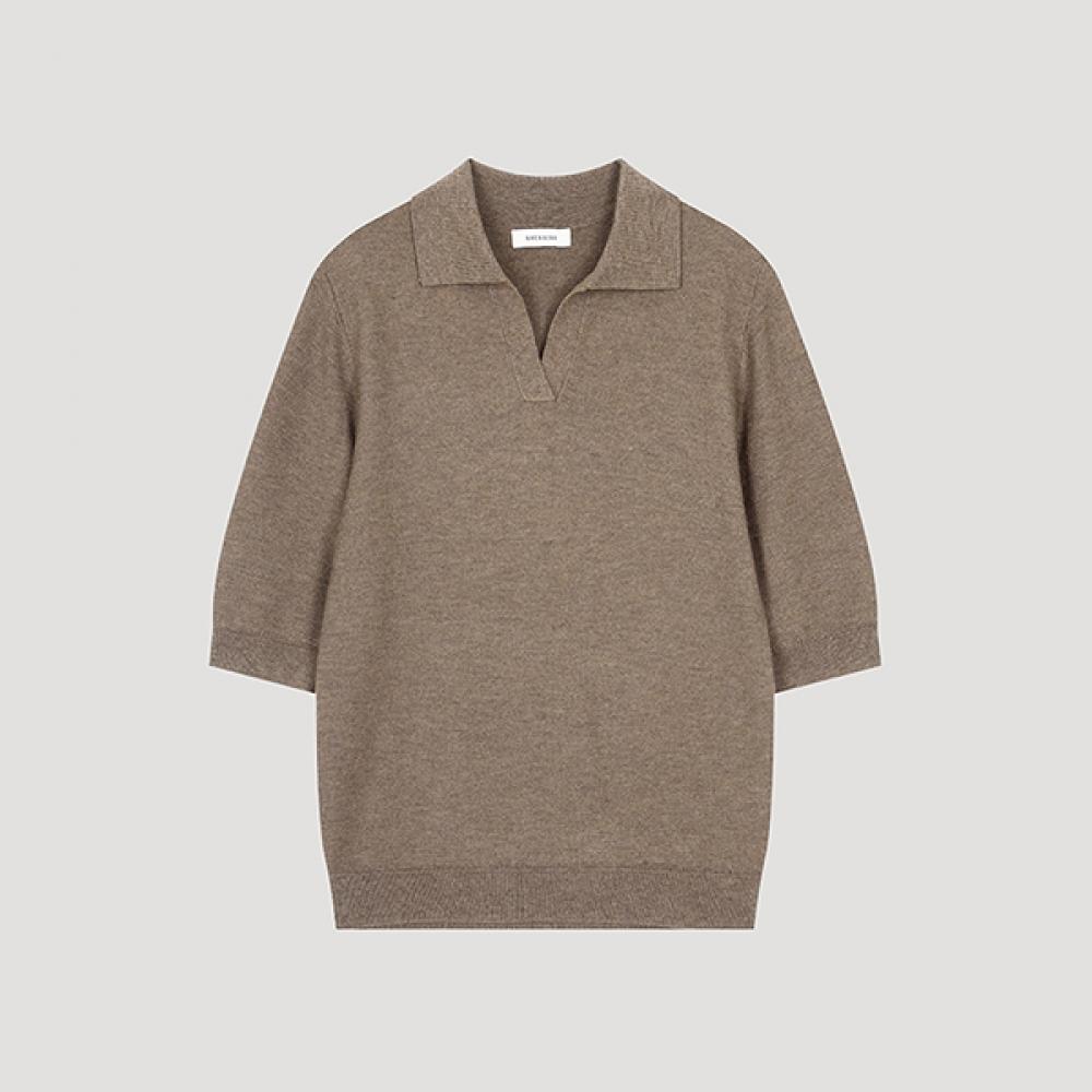 

Shs Miss Collar Neck Half Sleeve Knit Sskpoo32040 Mb melange brown/55