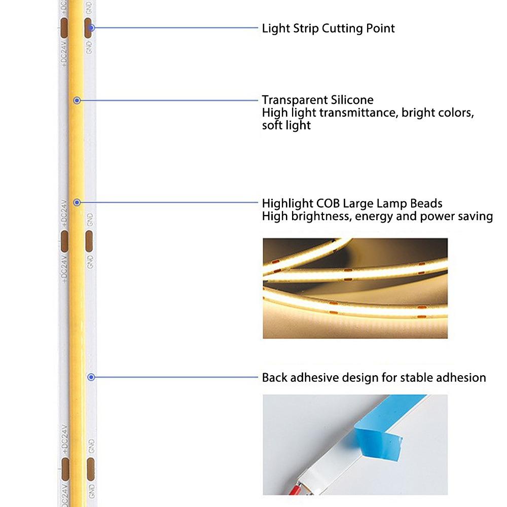 1000LM/M COB LED Strip Light Flexible LED Tape Light High Brightness Light Strip  Indoor Lighting