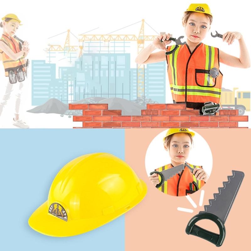 7Pcs Construction Worker Costumes for Boys,Toddler Dress Up Clothes,Kids Builder Career Outfit,Pretend Role Play Toy Set
