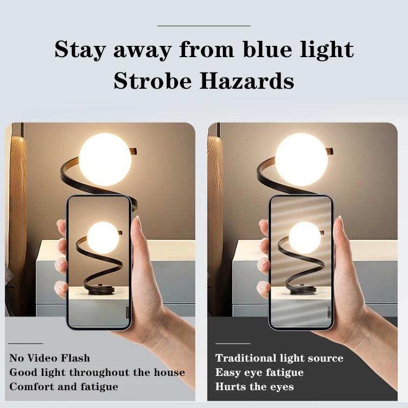 Nordic Retro Table Lamp, Glass Shade LED Desk Light for Bedroom Living Room, Dimmable Bedside Decor