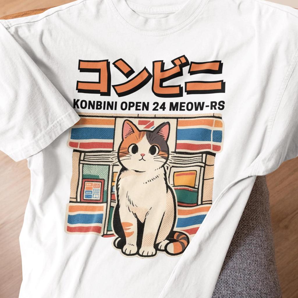 Japanese Cat Convenience Store Shirt, 90s Retro Anime Cat Tee, Harajuku Japanese Streetwear, Konbini Nostalgia Shirt, Anime Cat Lover Gift