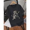 Rock Cat Playing Guitar Print T-shirt Casual and Versatile Style Suitable for Daily Wear and Going Out In Summer