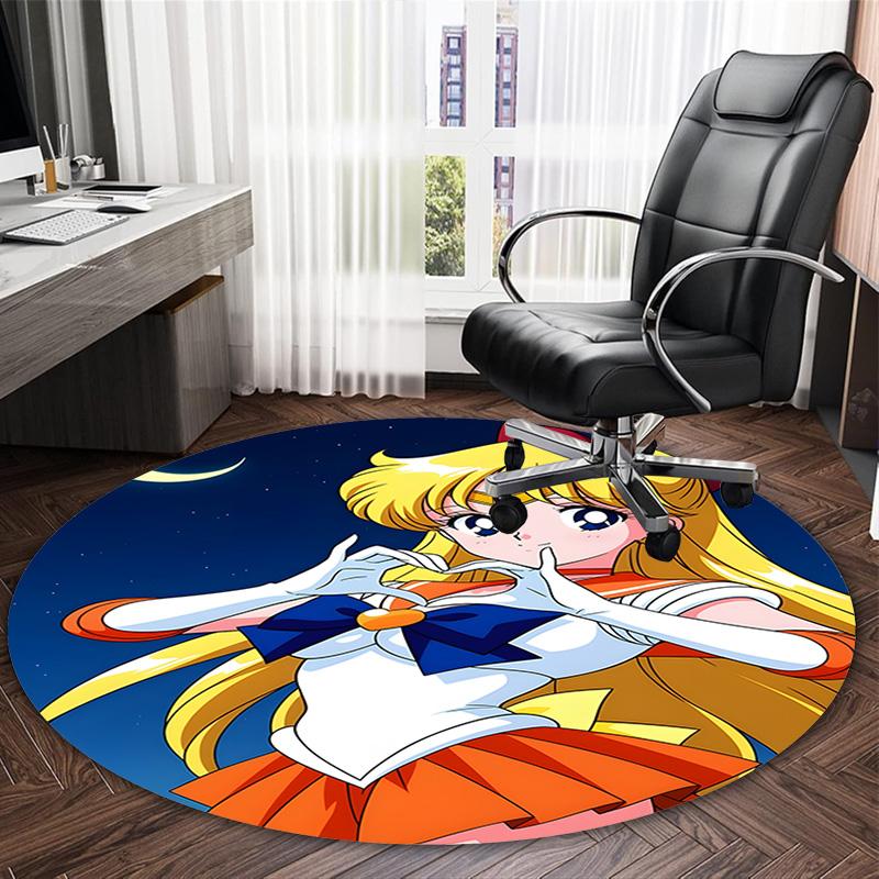 1pc Sailor Moon Carpet, Round Rug, Comfortable, Suitable for Entryways, Living Rooms, Office, And Bedrooms, Christmas Decoration