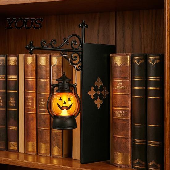 Decorative Book Nook Light Halloween Bookshelf Light, Vintage Metal Shelf Lamp, Battery Powered Dark Academic Room Accessories Warm LED Nightlight for