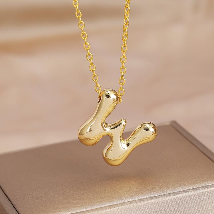 Charming Chubby Brass Polished 26-Letter Silver Pendant Necklace for Women