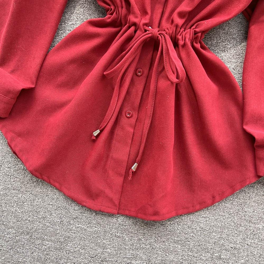 Dlouhý rukáv Letní Dámská Cowboy Splicing Color Collision Temperamentní Dlouhá košile