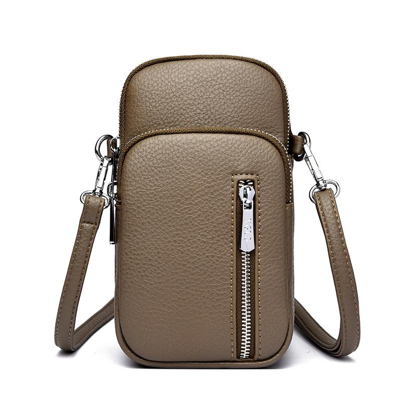 Single-shoulder Crossbody Fashion and Simple Lock-style Small Bag Made of Cowhide, Suitable for Mobile Phone Use.