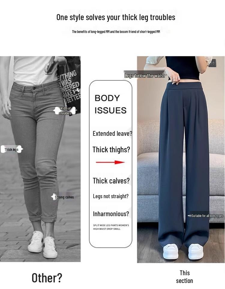 Damen High Waist Weitbein Anzughose - Frühling & Herbst Kollektion, Dünne Sommer Freizeit, Schmaler Gerader Beinschnitt