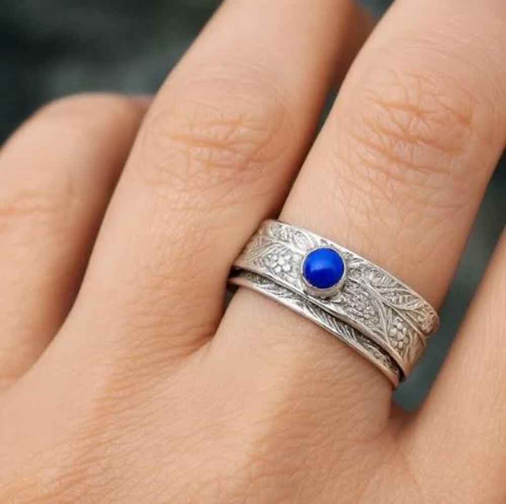 

Кольцо-спиннер из стерлингового серебра 925 пробы с лазуритом, для медитации, ручной работы, дизайнерское, в богемном стиле, ювелирное украшение, свадебный подарок 10