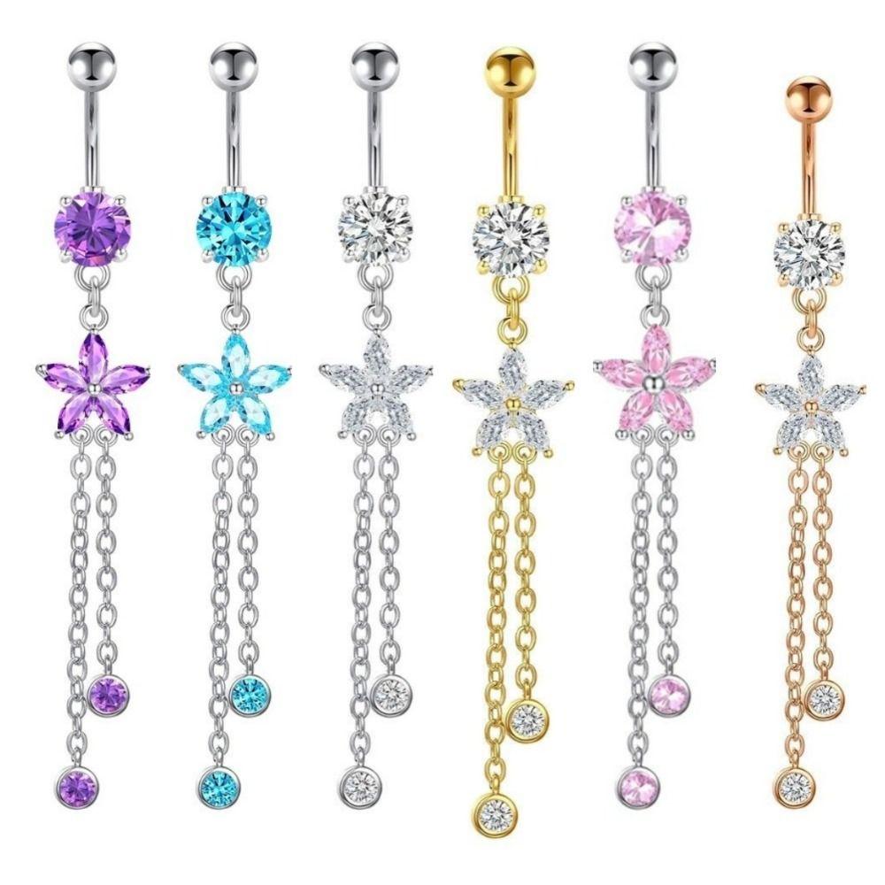 Blumen Zirkon Bauchnabelring Edelstahl Körperpiercing Schmuck Glänzender Bauchnabelring Geschenk