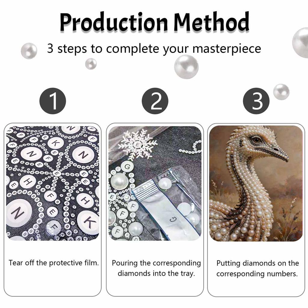 DIY 3D Pearl Diamond Painting Art Set Ostrich Bird Animal Home Decor Art Set Wall Art