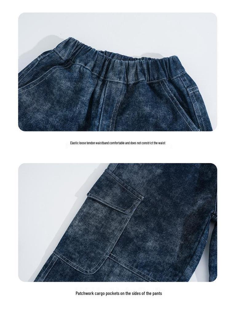 Boys' 2025 Cool & Stylish Denim Two-Piece Set: Trendy Autumn Streetwear for Kids