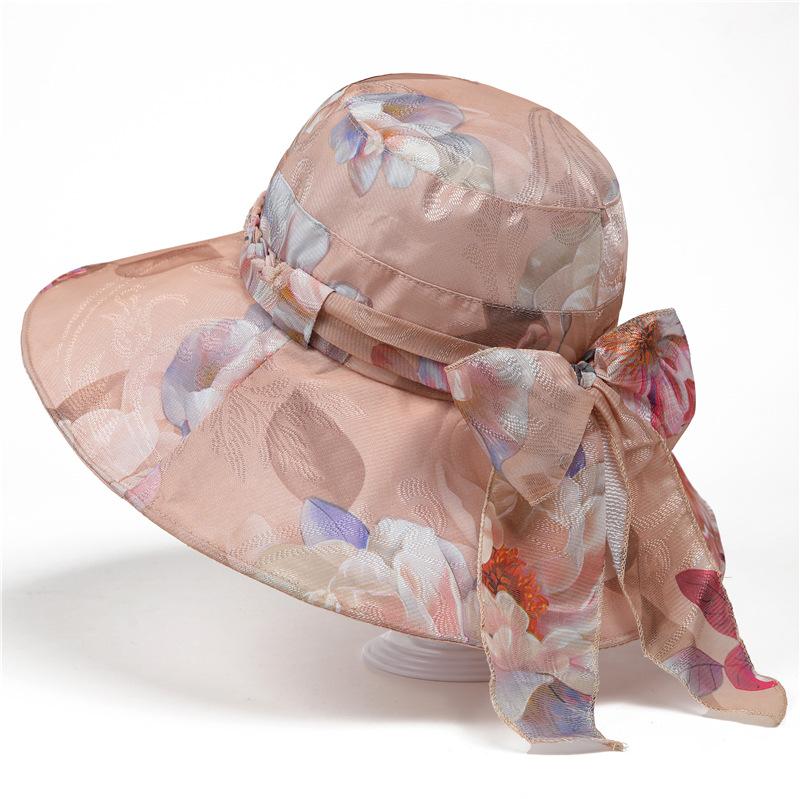 Spring/Summer Tie-dye Flower Pattern Fisherman Hat, Lightweight Breathable Basin Hat, Elegant Bow Sun Protection Bucket Hat for Women