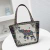Sac à main style ethnique Sac à main tendance avec broderie animale Sacs d'épaule en toile pour femmes Sac de rangement pour courses pour femmes