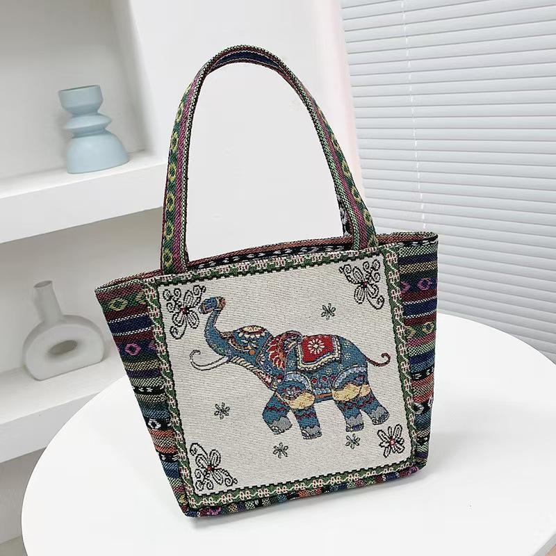 Sac à main style ethnique Sac à main tendance avec broderie animale Sacs d'épaule en toile pour femmes Sac de rangement pour courses pour femmes