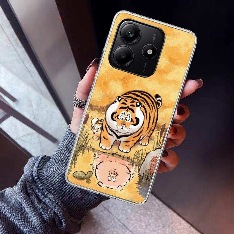 Cartoon Fat Tiger Phone Case For Xiaomi Redmi Note 10 11 12 13 14 15 Pro Plus 11S 12S 14S 11T 11E 10S Soft TPU Back Cover Redmi