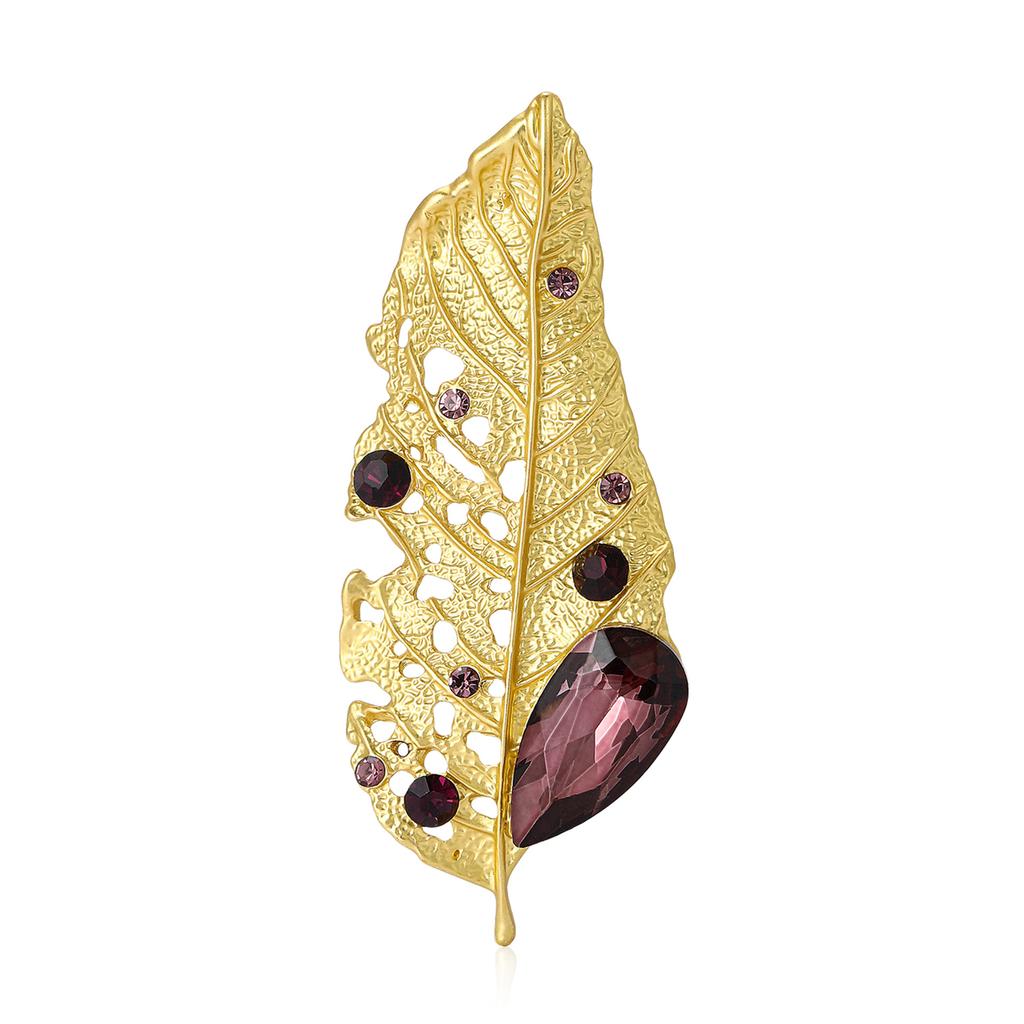 Crystal Leaf Badge for Women Unisex Wormholes Leaves Plants Party Office Brooch Pins Gifts
