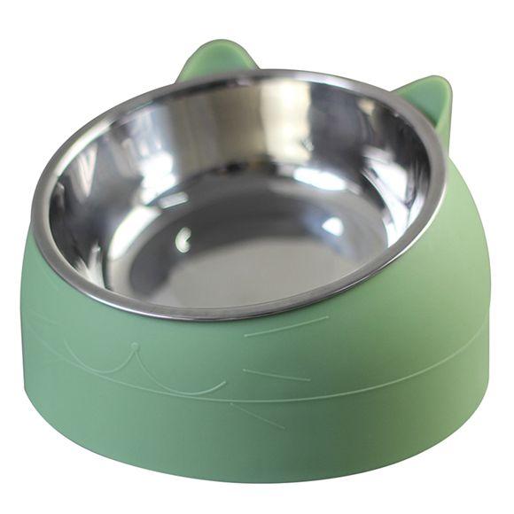 

Oblique Mouth Cat Bowls for Food and Water Cute Small Pet Non-Slip Stainless Steel Feeder Bowl To Protect Cervical 200ML зелений