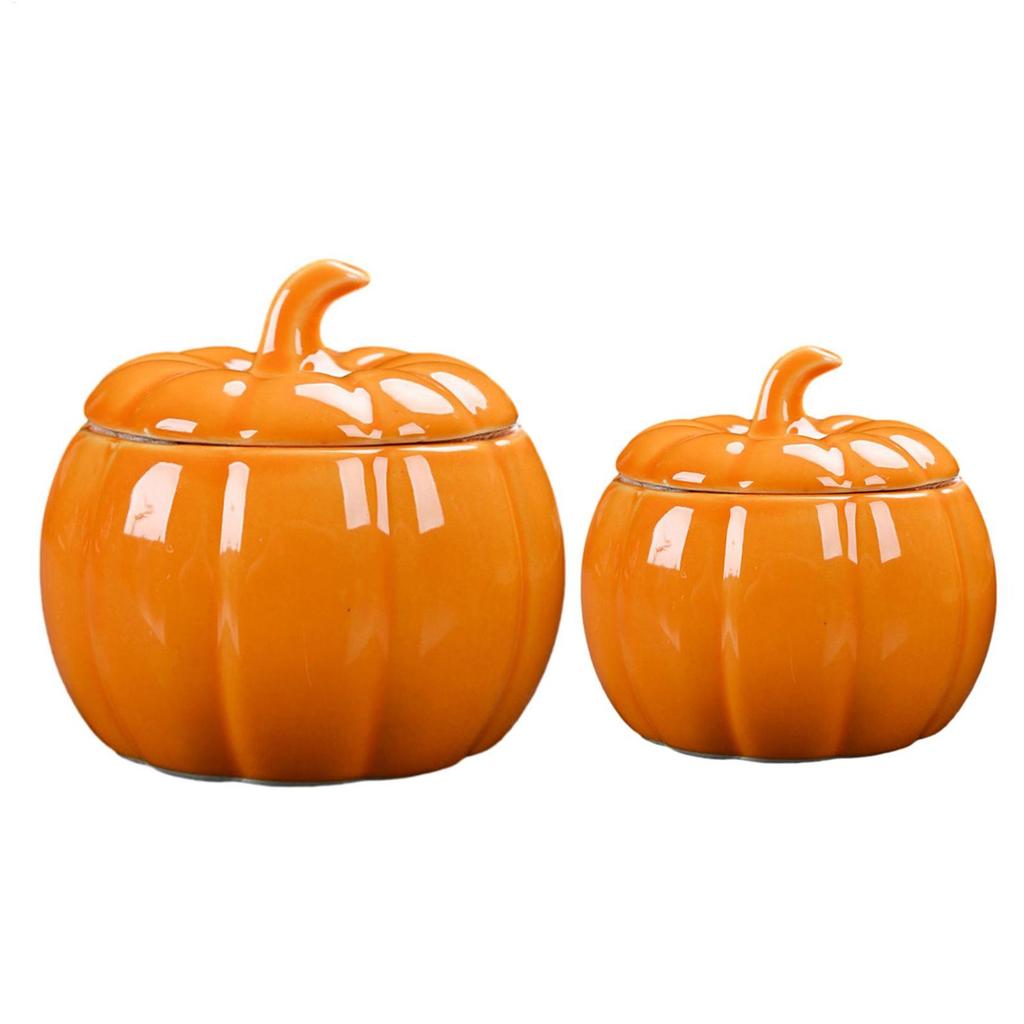 Small Ceramic Pumpkin Jar with Lid Food Storage Container for Candy Treats Kitchen Canisters Party Fall Home Table Decoration