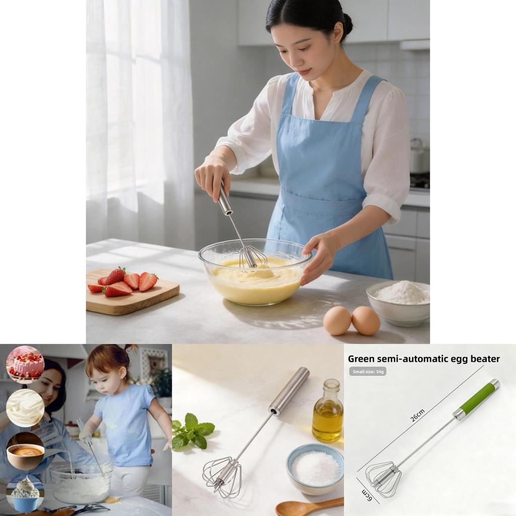 Stainless Steel Handheld Egg Beater With Rotating Whisk For Baking And Cooking