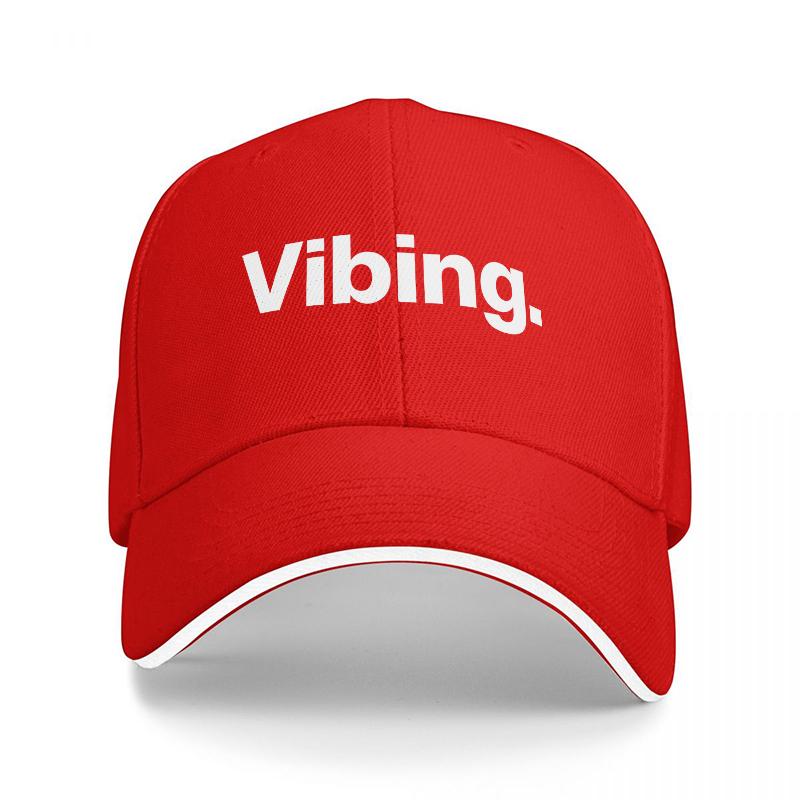

Vibing Brand Baseball Cap Black with White Text and Trim Casual Streetwear Style Hat for Everyday Wear and Fashion StateUnisexts Adjustable