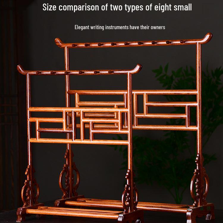 Rosewood Calligraphy Brush and Pen Holder - Solid Wood Rack for Study Treasures