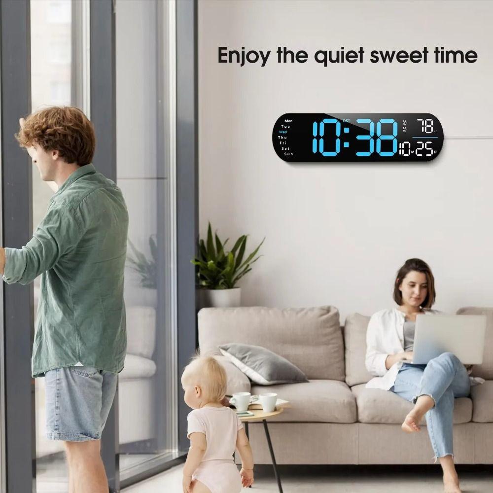 Humidity Display LED Digital Wall Clock Electronic Alarm Clock  Wall-mounted Decoration