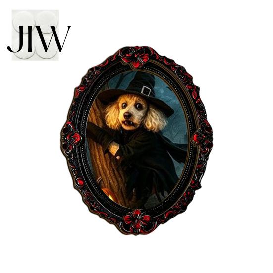 Halloween Dekorahmen Haustierfoto Dekoration, mit Klebepunkt, Hexenhut Katze Hund Mini Tier Ornament Holzdekor, Retro für Zuhause Büro