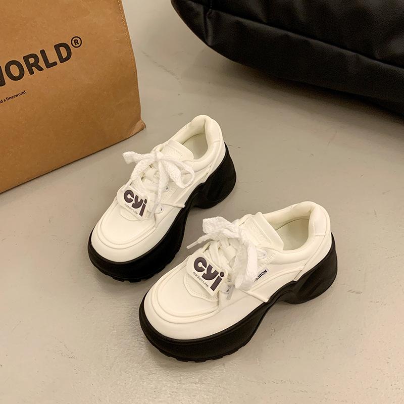 Popular High-end Versatile Little White Shoes Heightened Thick Baseplate Shoes Women's 2025 New Autumn Leisure Sports Muffin Shoes