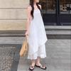 White Vest Skirt Women's Summer New French Loose Design Medium and Long Irregular Suspender Dress