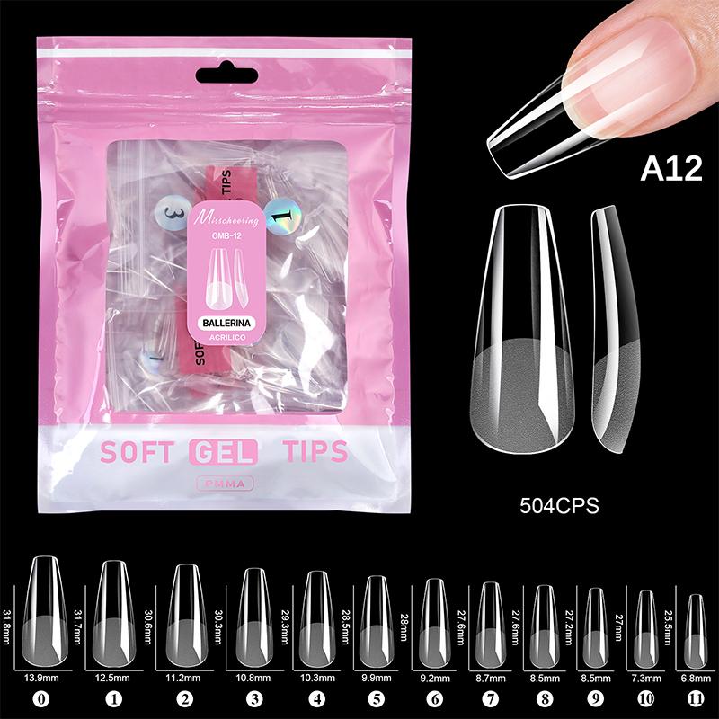 504 Pcs False Nail Tips Semi-Matte Finish Almond French Coffin Stiletto Oval Square Shapes With Front Edge Thickened Fingertips