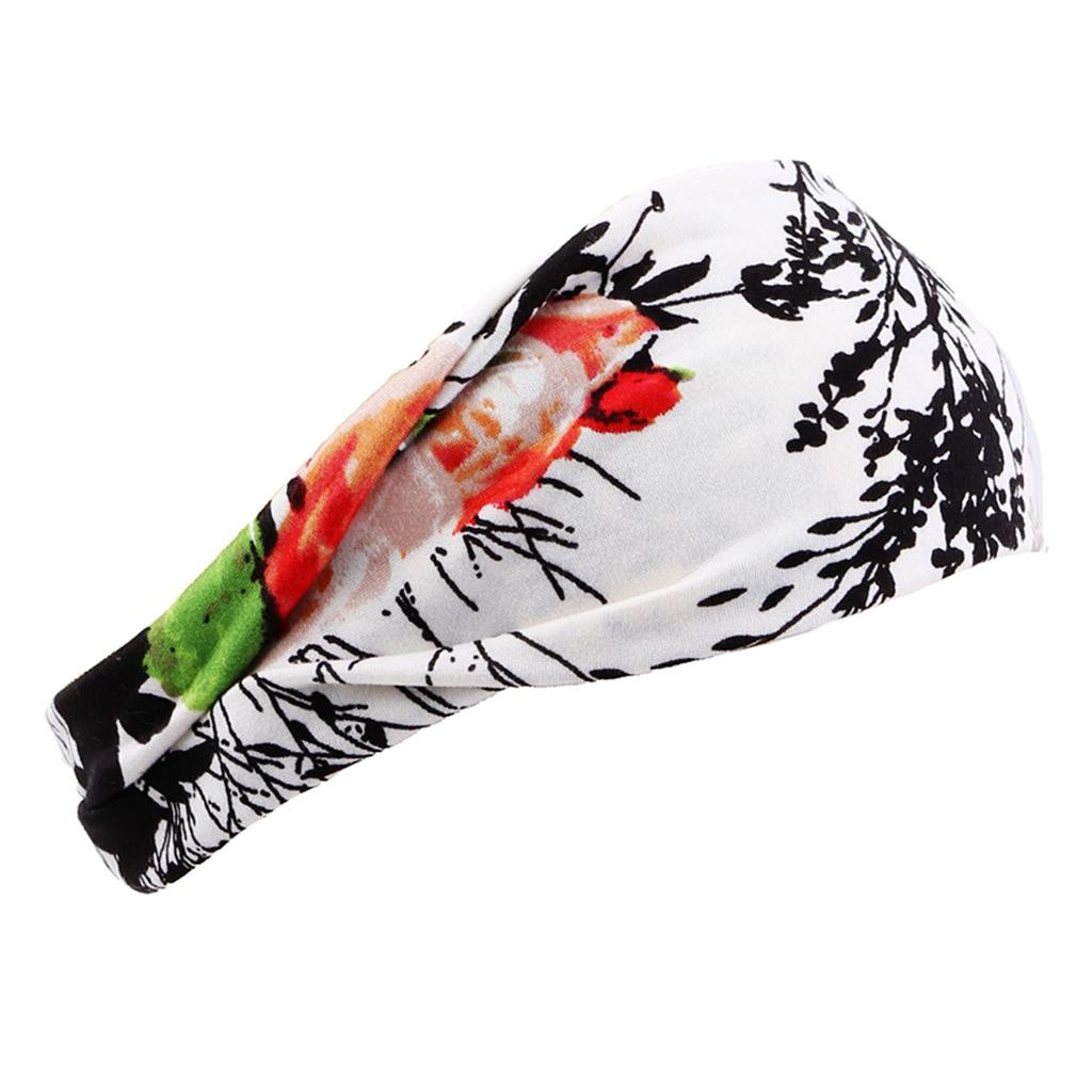 Women Floral Print Stretch Headband Wide Fabric Hair Band Soft Elastic Yoga Sports Hair Wrap