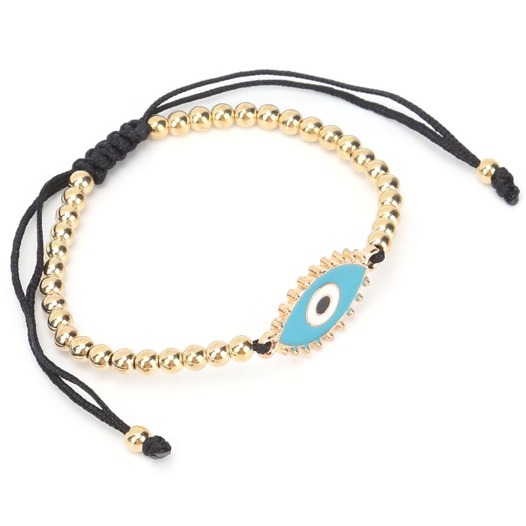 Beaded Bracelet Bohemian Turkish Eye String Bracelet with Golden Beads for Men Women Children CouplesBlue