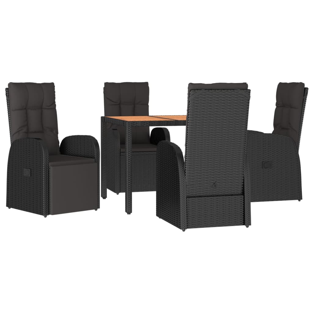 Vidaxl 5-Cz. Garden Furniture Set With Cushions, Black, Poly Rattan