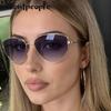 Oversized Sexy Cat Eye Sunglasses Women  Luxury Brand Fashion Metal Polygon Punk Sun Glasses Vintage Shades For Ladies UV400