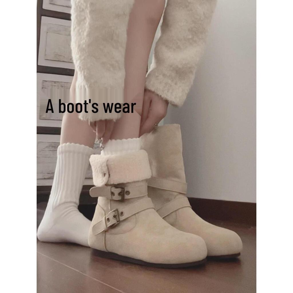 Retro Women's Fleece-Lined Western Ankle Boots - Autumn/Winter 2025 Fashionable & Comfortable Martin Motorcycle Boots