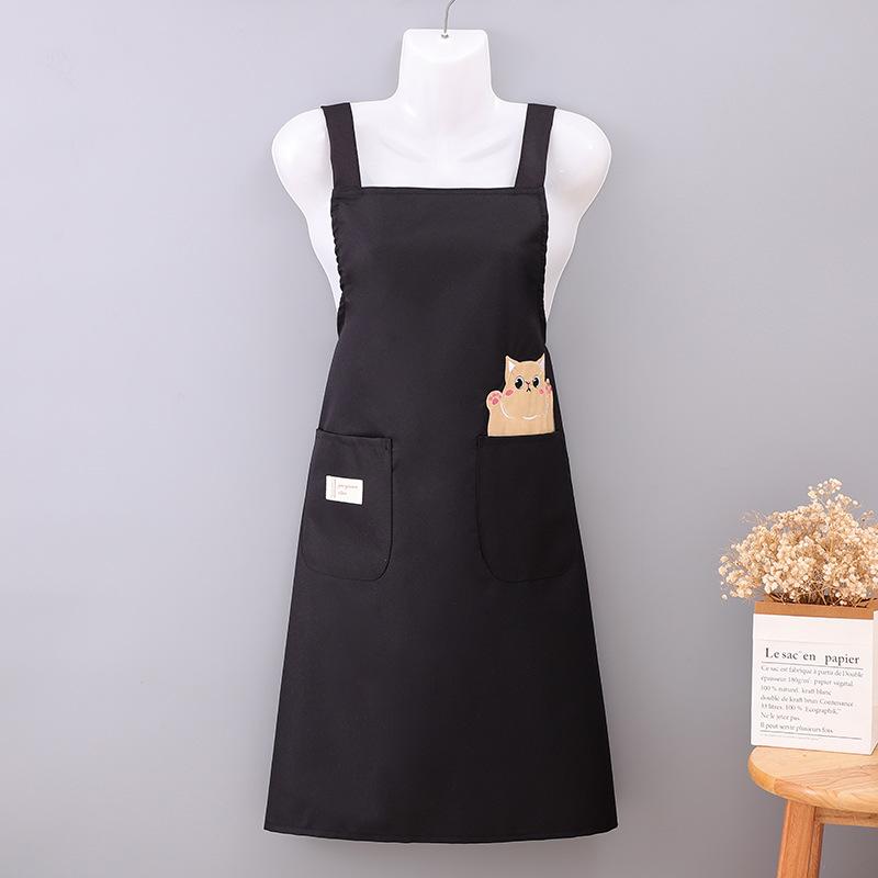 Waterproof strap apron household kitchen cooking cleaning large pocket apron catering oil-proof чёрный
