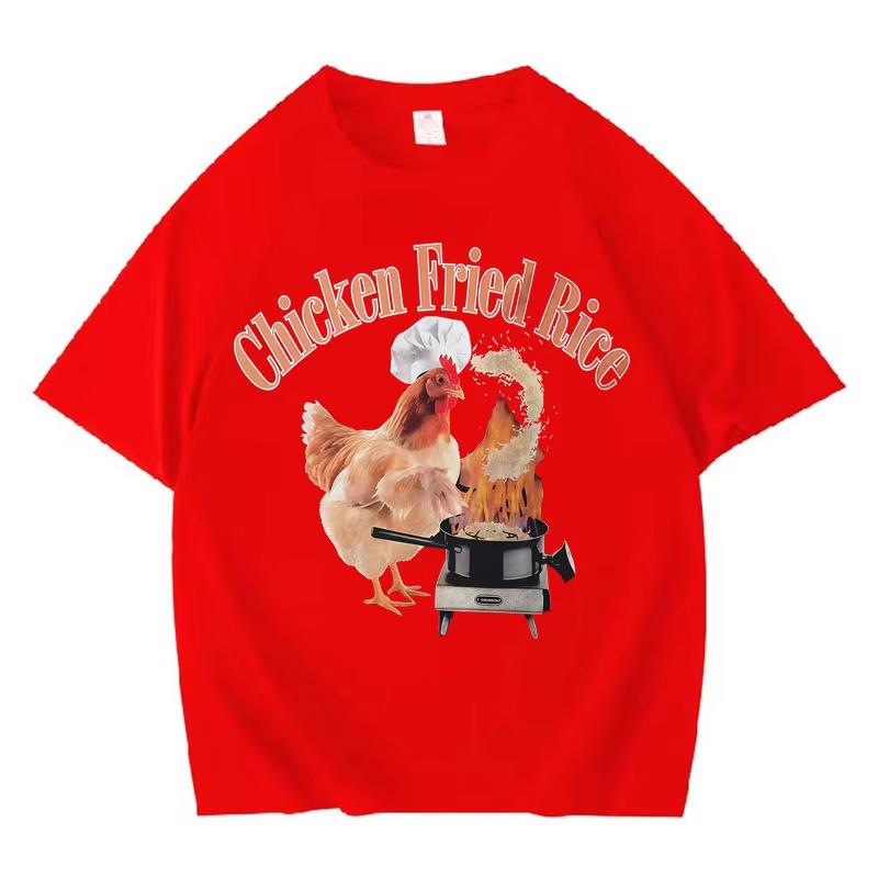 Trendiges T-Shirt Lustiger Hühnerfreund Reis Meme T-Shirt Unisex Damen Lässig Ästhetisch Kurzarm Oversized Gemütliche T-Shirts Streetwear