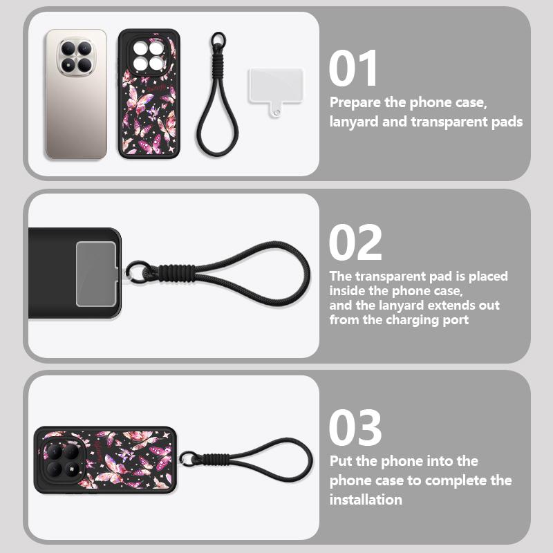 Fantastic Butterfly Print Lanyard Case For Xiaomi 14T 13T Pro Redmi Note 15 Pro 4G 14 13 Pro+ 5G Shockproof Bumper Soft Cover