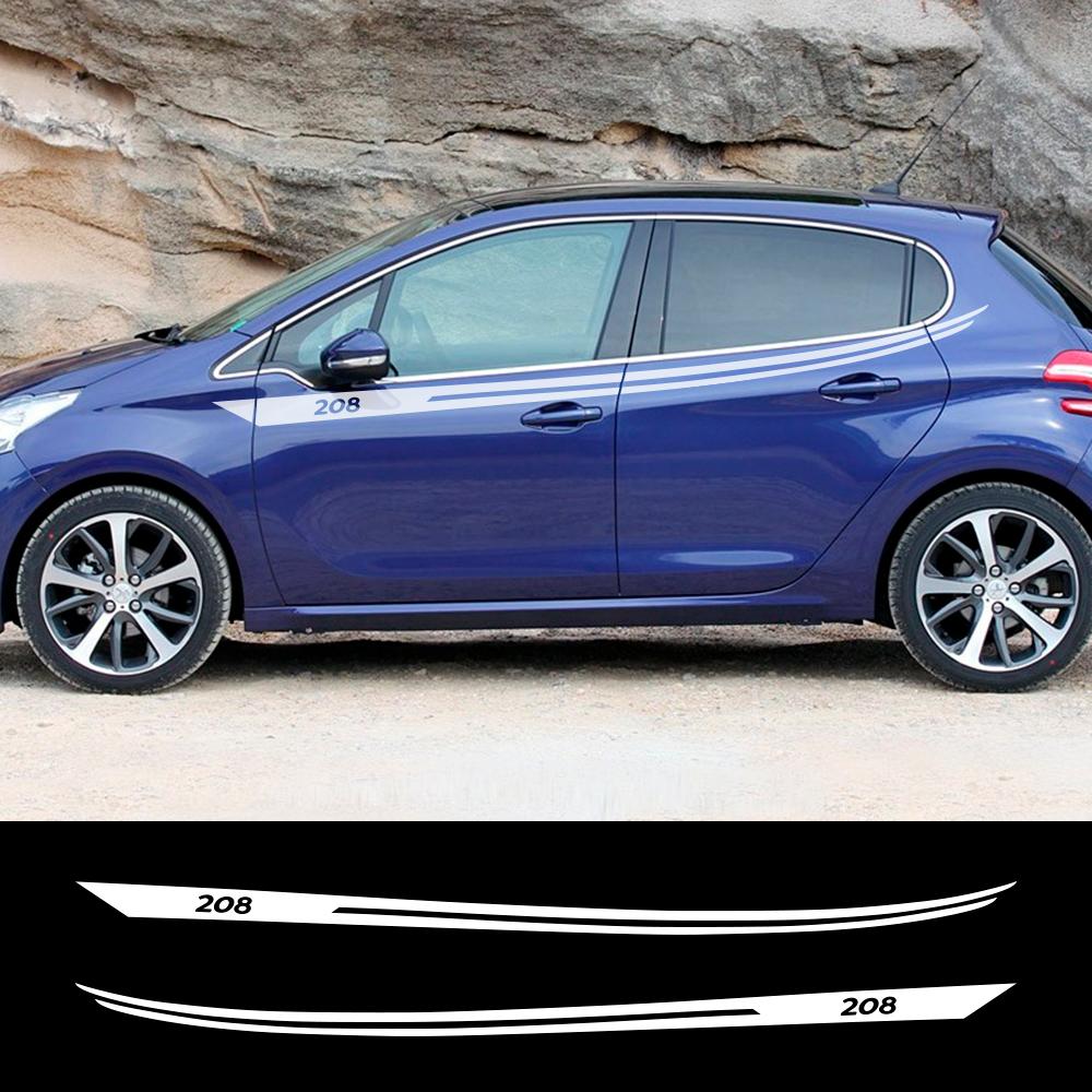 2PCS For Peugeot 208 Car Body Sport Stripes Stickers Auto Waist Line Vinyl Decor Decal Auto Body Decoration Tuning Accessories