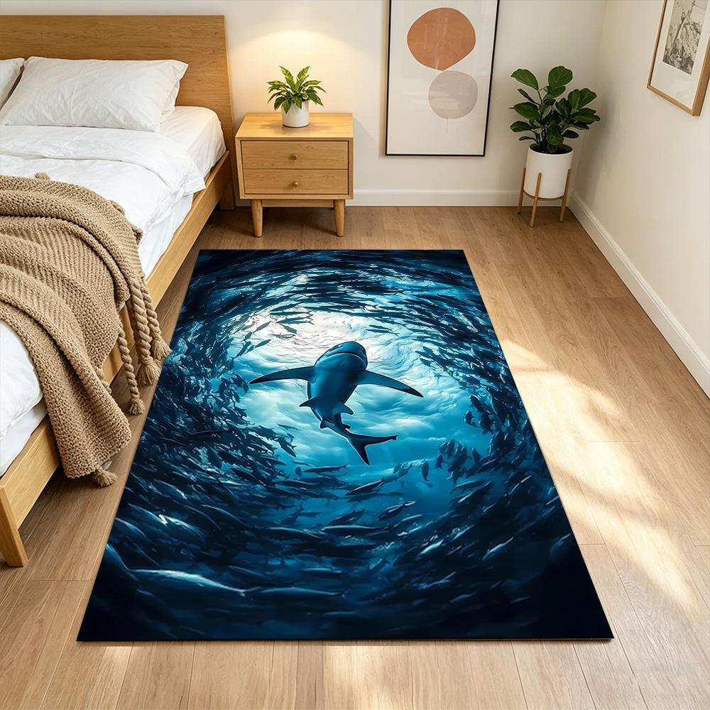 Shark Surface 2D Printed Floor Mat Shaggy Fabric Stain-resistant Surface Office & Lounge Rug Bohemian Boho Style Holiday Home Gift