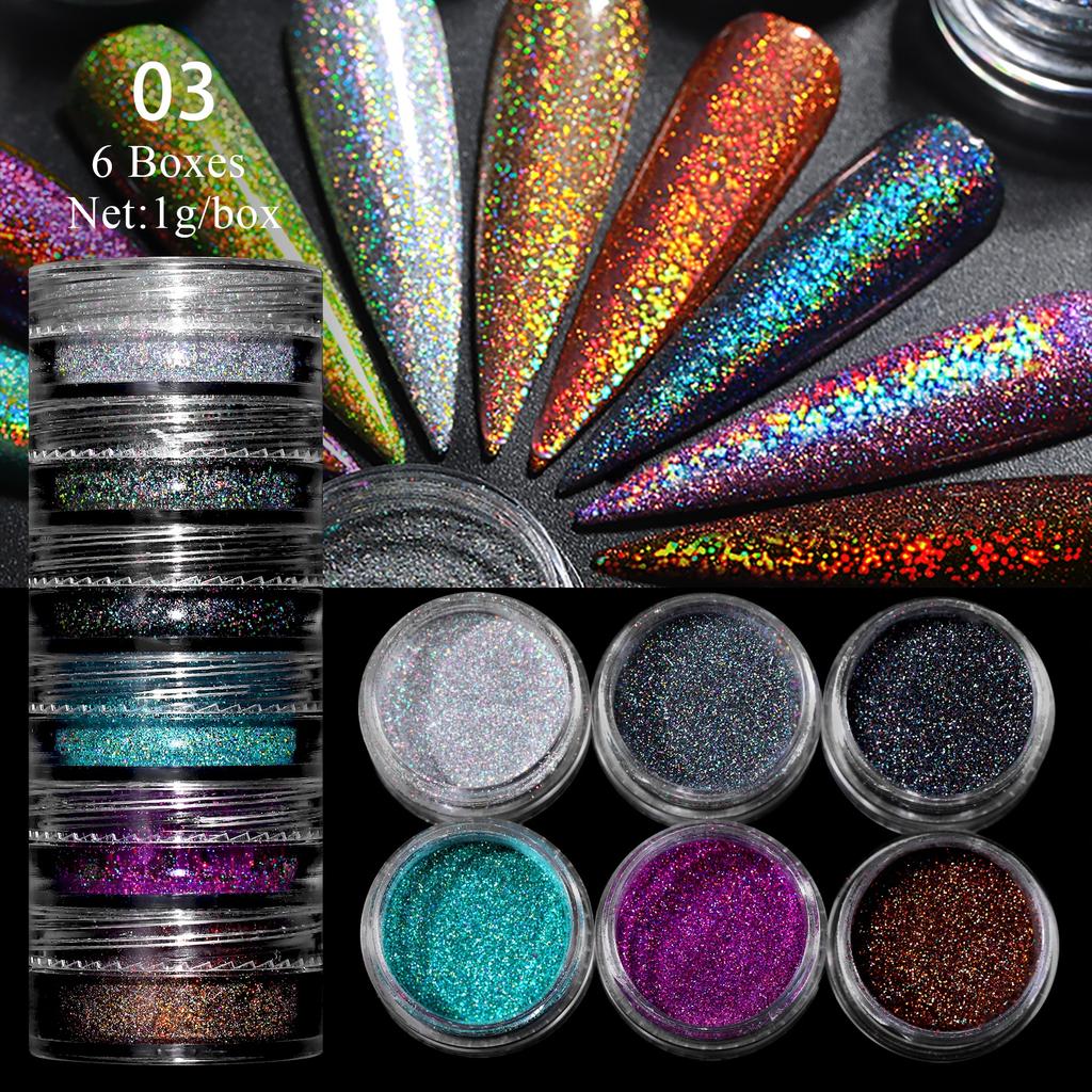 6Box/Set Aurora Pearl White Nails Powder Shell Mirror Pigment Chrome Effect Rubbing Dust Gel Polish DIY Nail Manicure Decoration