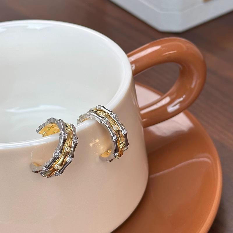 High-end new Chinese gold and silver color matching bamboo earrings, new popular models in the year, unique earrings for women