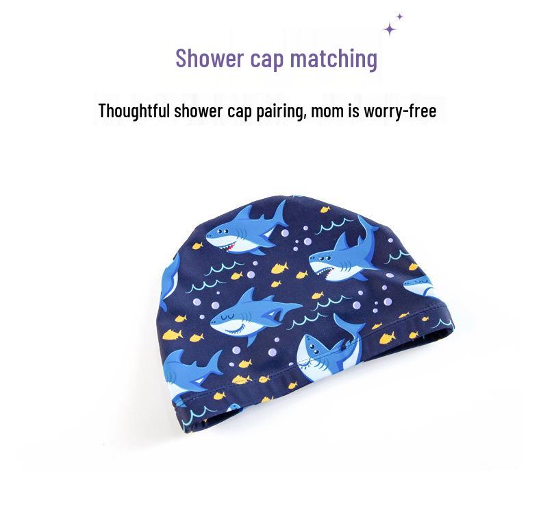 Boys' Dinosaur Two-Piece Swimsuit with Swim Cap for Infants and Toddlers