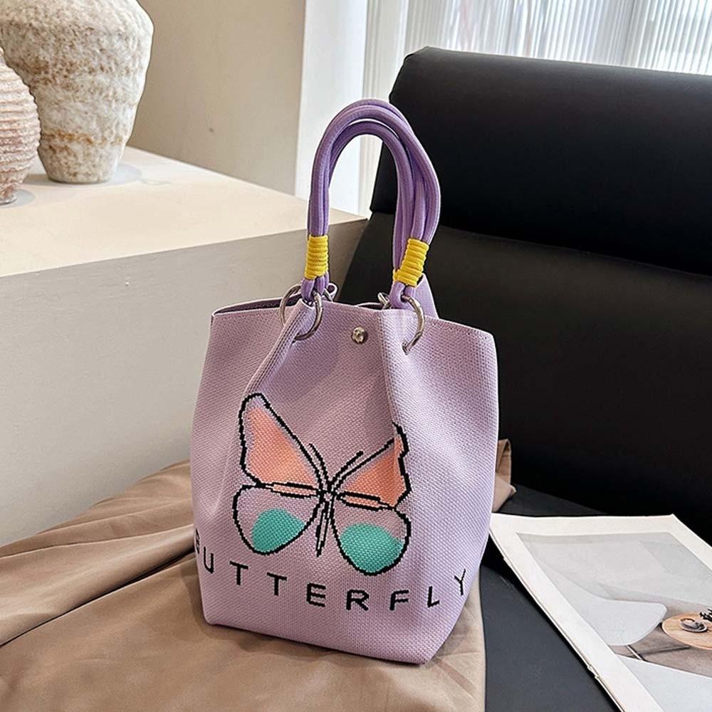 Butterfly Women Knitted Handbag Stripe Floral Commuting Pouch All-match Printed Small Bag  Work Style 8
