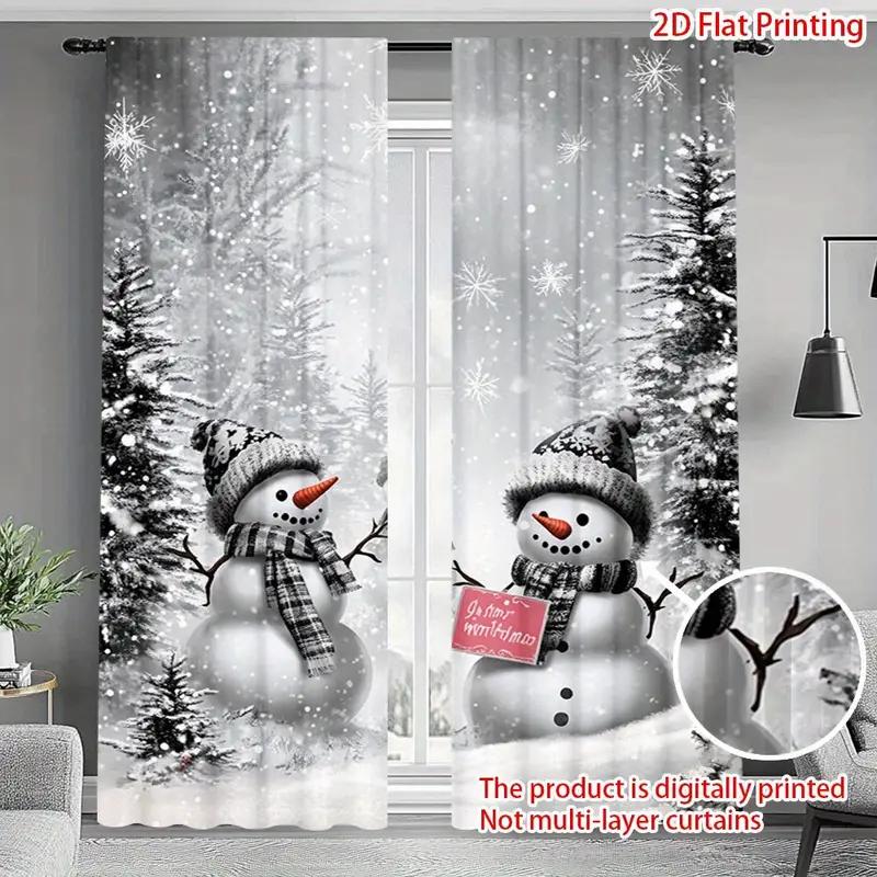 

2pcs Cool Snowman Christmas Pattern Curtains Fresh Design Light - Filtering Polyester Curtains for Christmas Home Windows 100*130 HOOK 1pcs