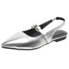 Silver Bag Head Sandals, New Low-heeled Pointed Flat-soled Sandals, Temperament Fashion Shoes