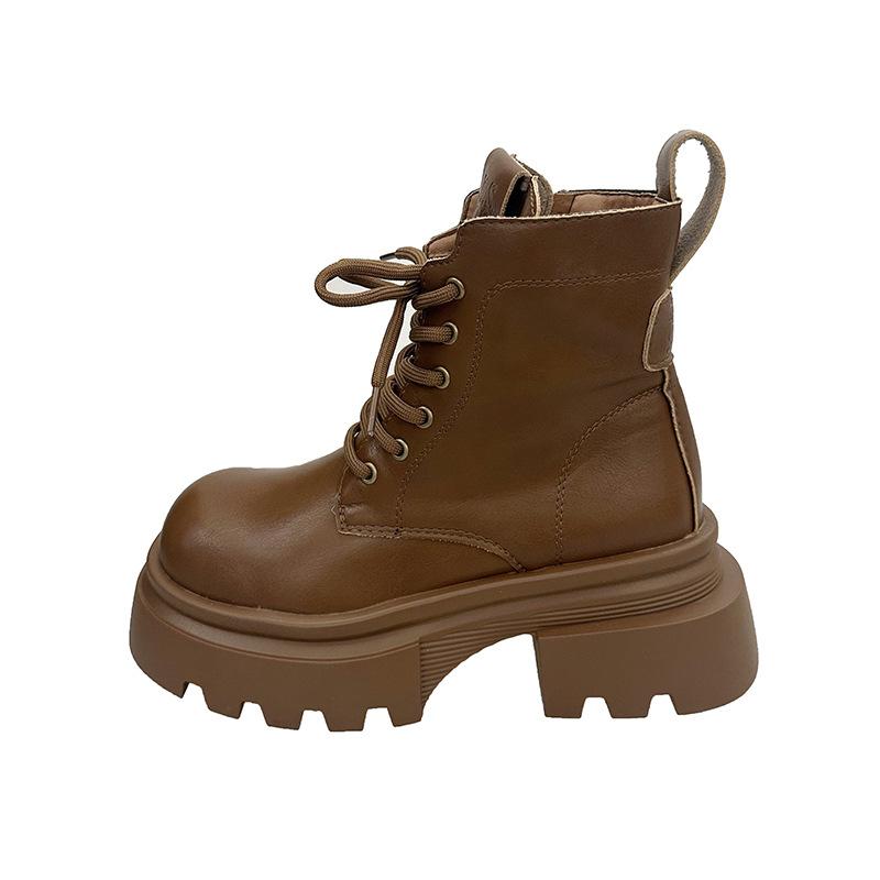 Thick-soled slim Maillard style short boots 2025 autumn new British style round head retro small Martin boots women